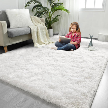 LIODUX Ultra Soft Indoor Modern Area Rugs Fluffy Living Room Carpets for Children Bedroom Home Decor Nursery Rug, Washable Furry Throw Rugs (White, 200 x 300 cm)