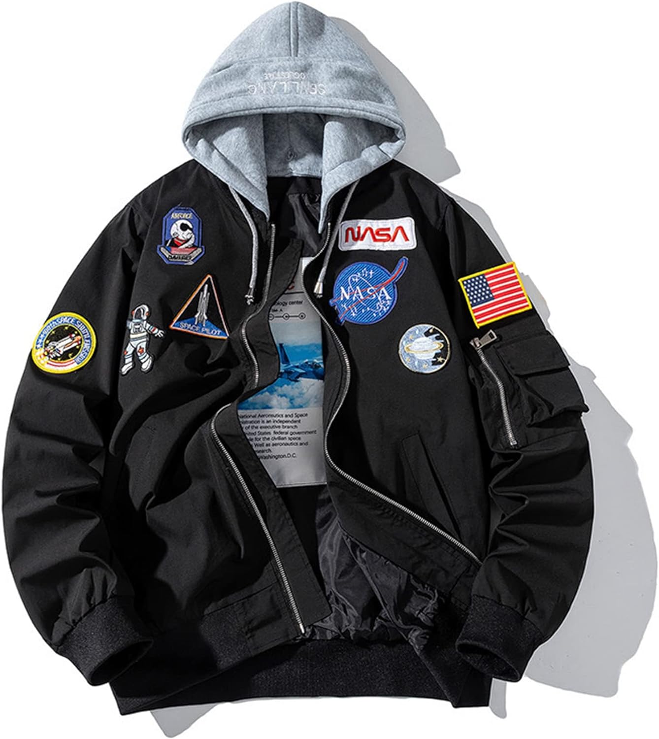 FROIBHATG Casual jackets, Men Biker Bomber Jacket, NASA MA-1 Military Flight Jacket Light Air Force Moto Street Coat