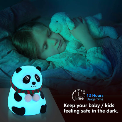 Night Light for Kids, 7-Color Silicone Big Eyes Panda Nursery Lights, USB Rechargeable LED Lamp for Kids, Baby, Children, Bedrooms