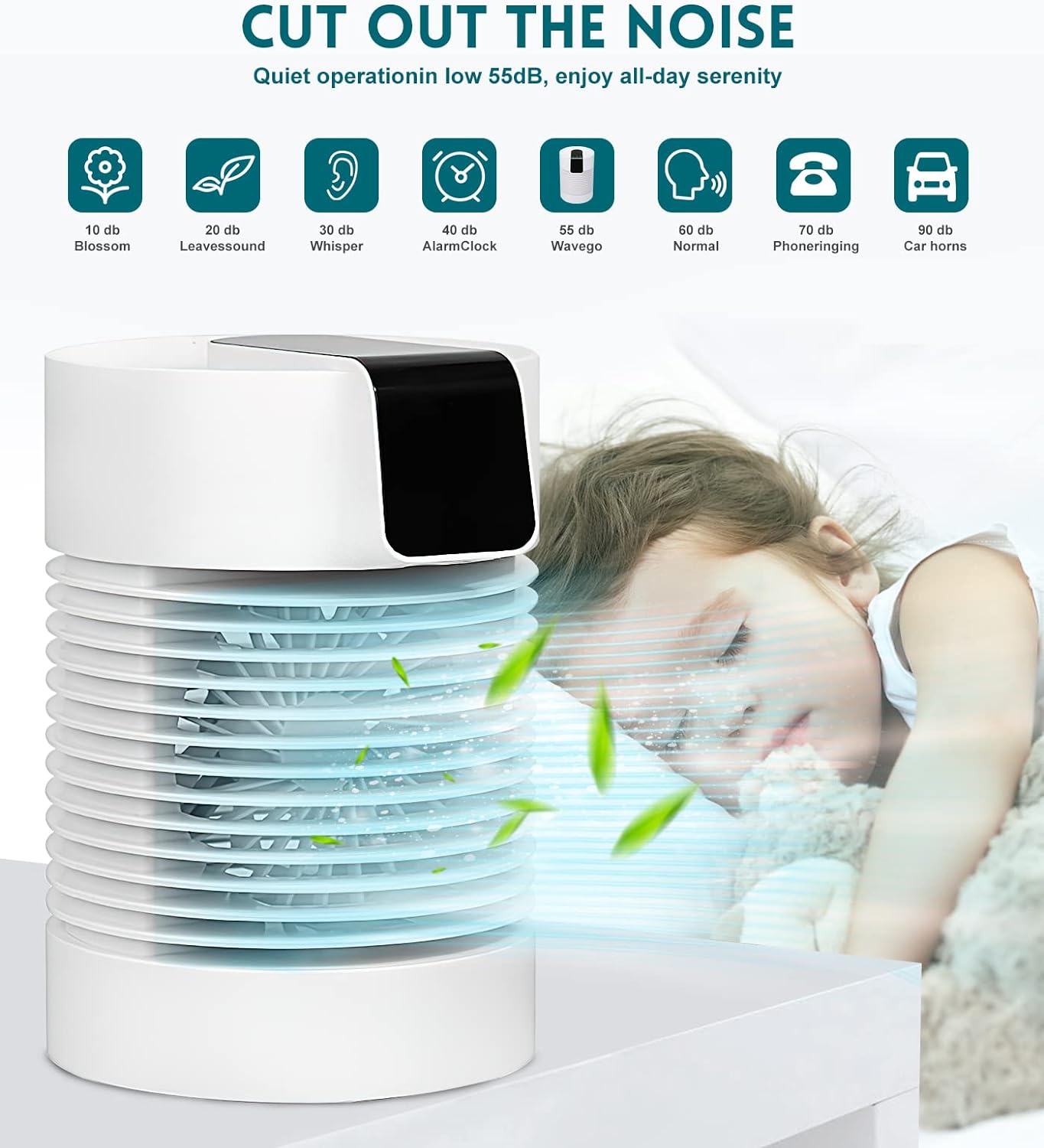 Portable Air Conditioners Fan, Portable AC &Humidifier Evaporative Mini Small Air Conditioner with 3-Speed 360° Rotation Personal Air Conditioner Air Cooler For Bedroom, Office, Living Room