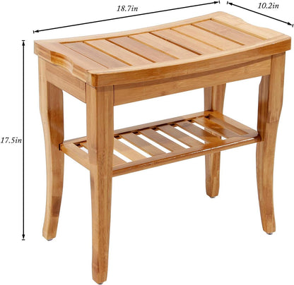 sogesfurniture Bamboo Shower Bench Seat, Bathroom Waterproof Shower Chair with Storage Shelf Organizer, Bathroom Bench Seat for Adults Elderly Seniors for Indoor or Outdoor Use, Bamboo