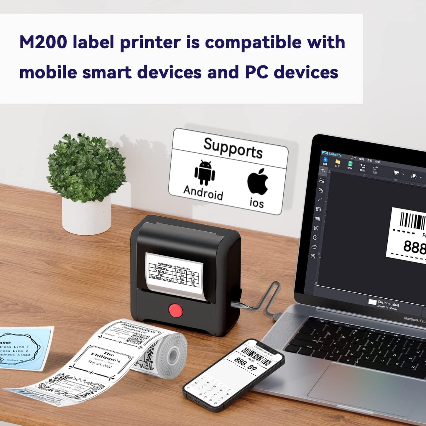 Phomemo Label Maker Machine - Phomemo M110 Portable Bluetooth Thermal Label Printer. Sticker Maker, Barcode Printer for Clothing, Jewelry, Retail, Mailing,support Arabic and English,For iOS & Android