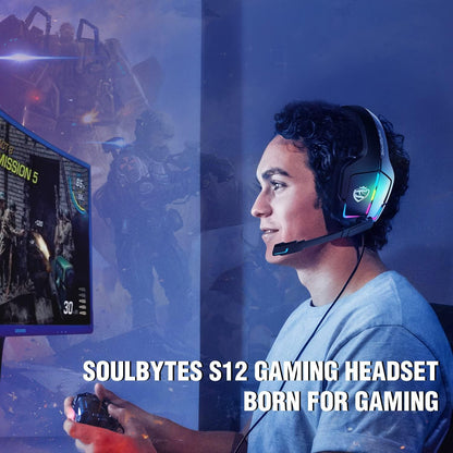 Soulbytes Gaming Headset PS5 Headset PS4 Switch PC xboxone Headset with Microphone Dynamic RGB LED Effect Gamer Headsets for Computer Laptop 3.5mm Wired Stereo Bass Over Ear Mic Gaming Headphones