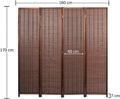 YATAI Wooden Room Dividers and Folding Privacy Screens 4 Panel Foldable Portable Rattan Room Separating Divider,Handwork Wood Mesh Woven Design Room Divider Room Partition Wall Screen.HY2304008