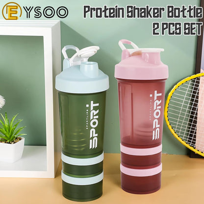 EYSOO Protein Shaker Bottle 2 Pack 500ml / 17oz Shaker Bottle for Protein Mixes Leak-proof BPA Free 3-Layer Protein Shaker with Supplement Pill Storage Container Gym Shaker Cup (Orange & Pink)