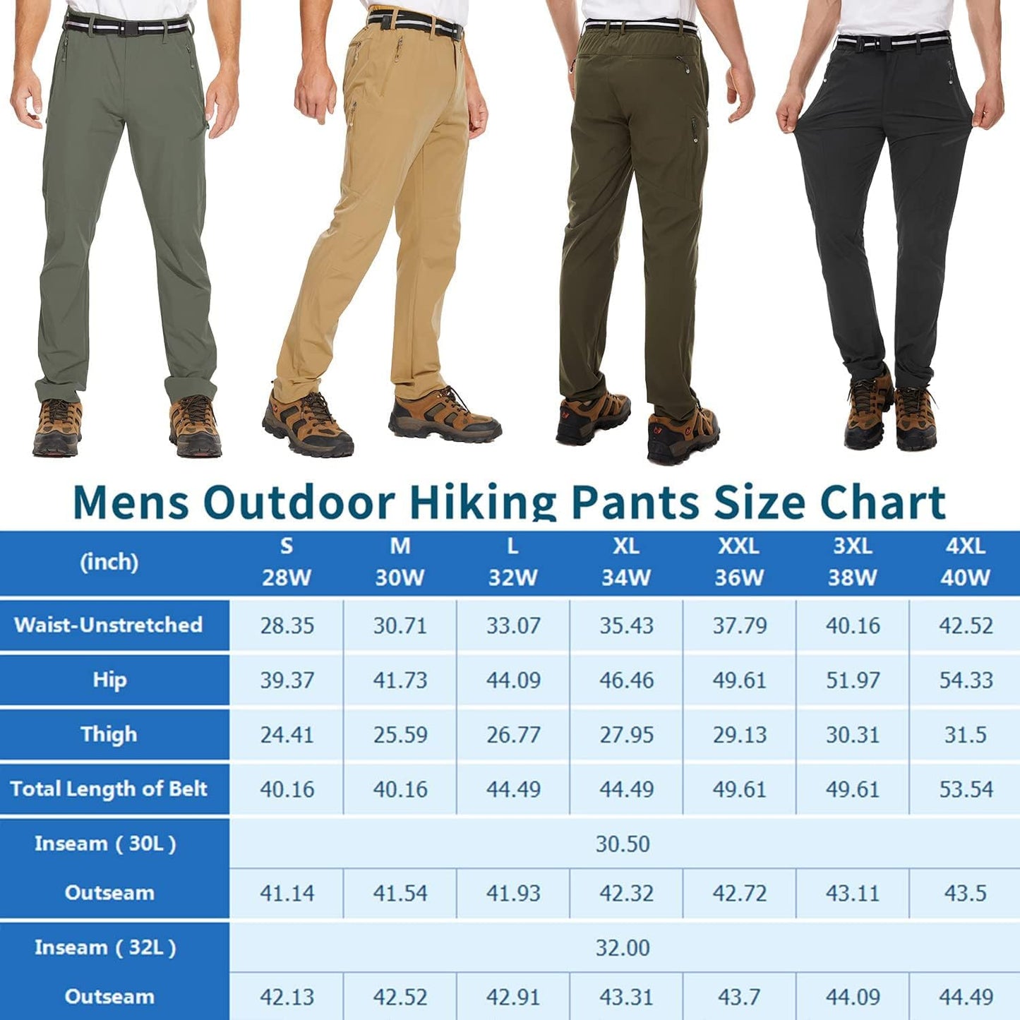 NOUKOW Men's Outdoor Hiking Pants Quick Dry Lightweight Waterproof Work Pants for Men Stretch 6 Zip Pockets and Belt