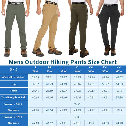 NOUKOW Men's Outdoor Hiking Pants Quick Dry Lightweight Waterproof Work Pants for Men Stretch 6 Zip Pockets and Belt