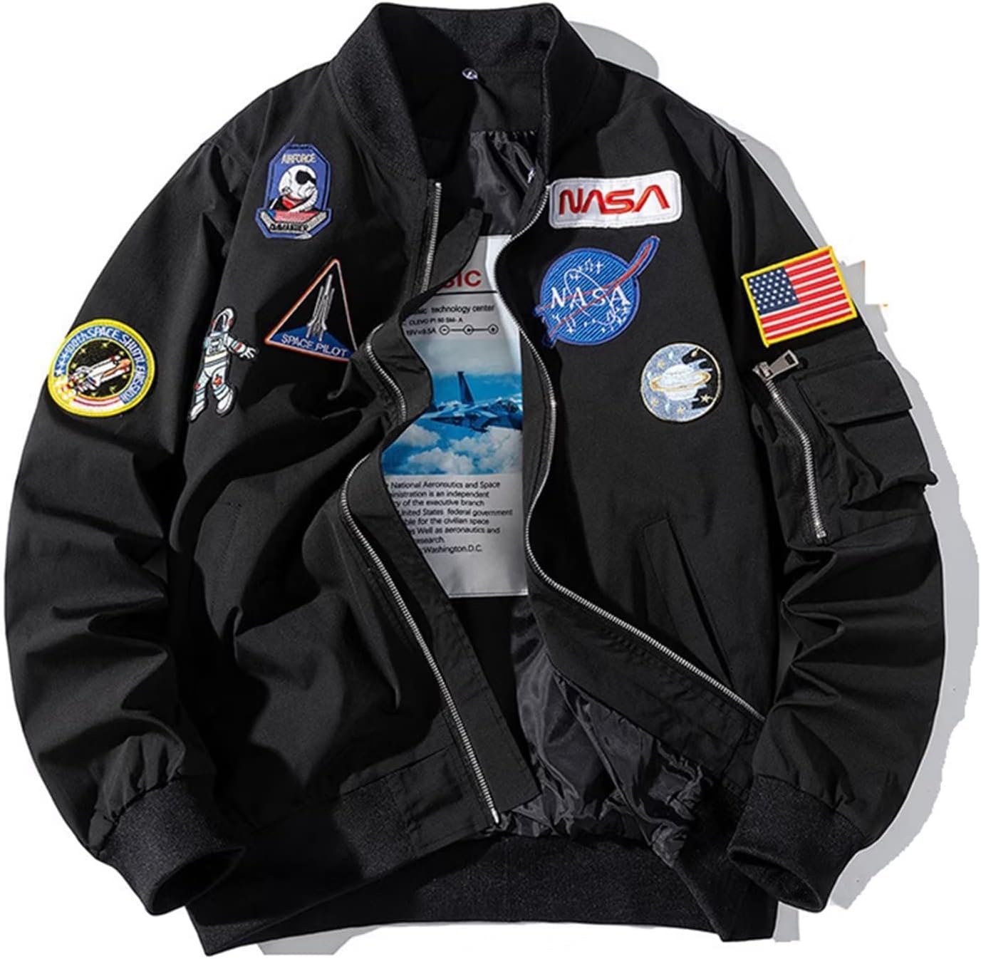 FROIBHATG Casual jackets, Men Biker Bomber Jacket, NASA MA-1 Military Flight Jacket Light Air Force Moto Street Coat