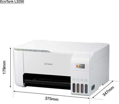 Epson EcoTank L3256 Home ink tank printer A4, colour, 3 in 1 with WiFi and SmartPanel App connectivity, White, Compact