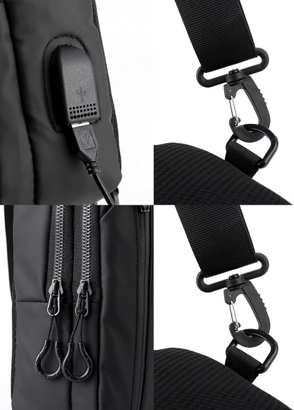 LTLCLZ Sling Crossbody Bag Small Shoulder Backpack for Men，External USB hole design，Waterproof Slim Chest Bags Casual Daypack for Travel Cycling