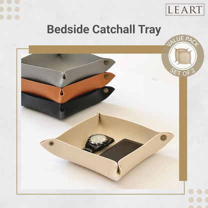 LEART Valet Tray - Small & Compact Catchall Tray | Desk, Bedside, Home Entrance Entryway Organizer | Valet Tray for Keys, Coins, Stationary, Jewellery (Caramel)