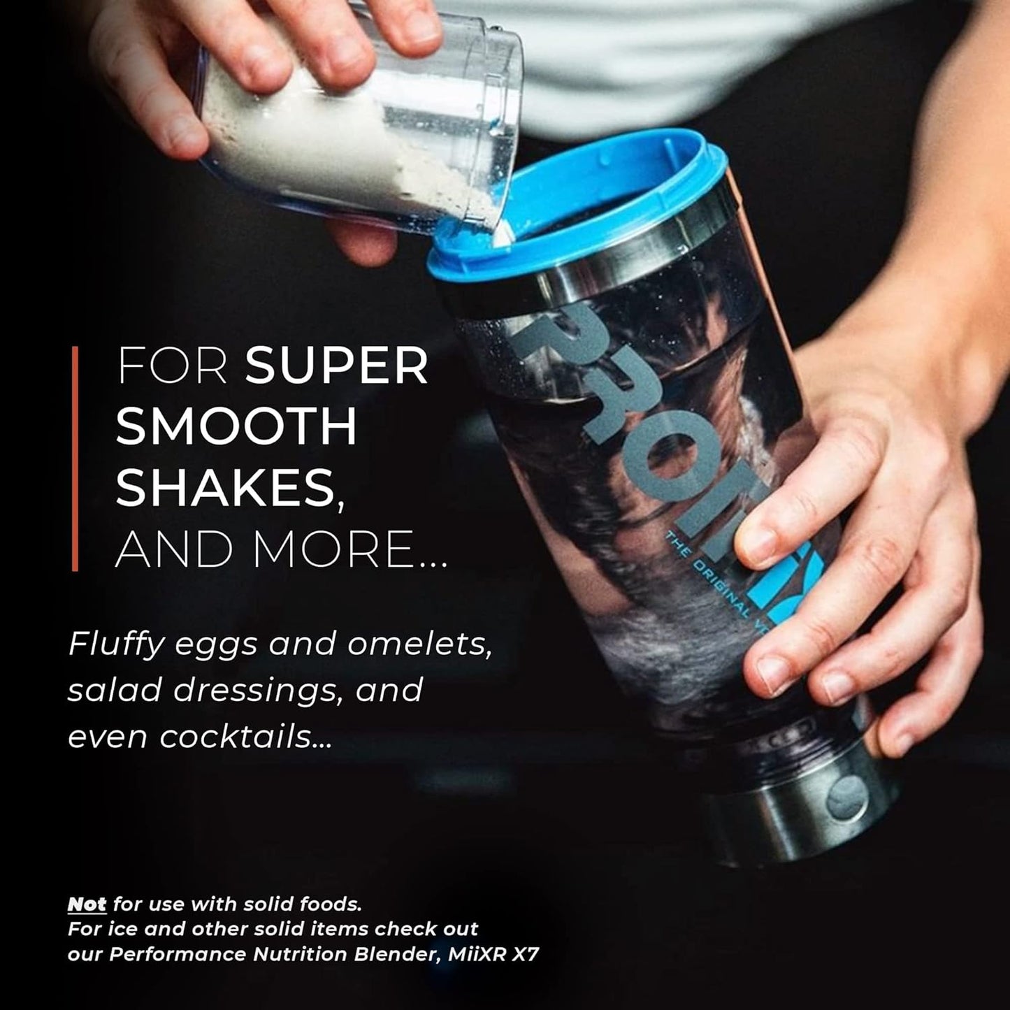 Promixx Pro Shaker Bottle (iX-R Edition) | Rechargeable, Powerful for Smooth Protein Shakes | includes Supplement Storage - BPA Free | 600ml Cup (Silver Blue/Gray)