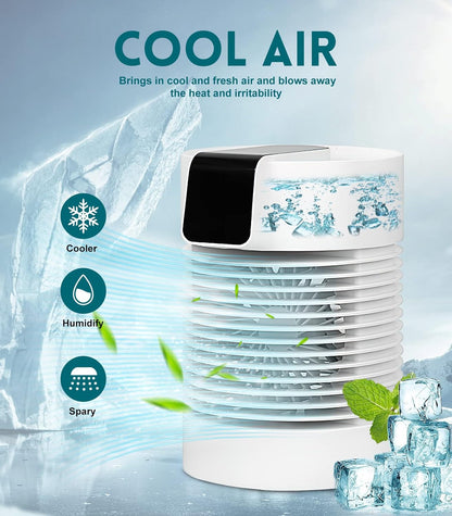 Portable Air Conditioners Fan, Portable AC &Humidifier Evaporative Mini Small Air Conditioner with 3-Speed 360° Rotation Personal Air Conditioner Air Cooler For Bedroom, Office, Living Room