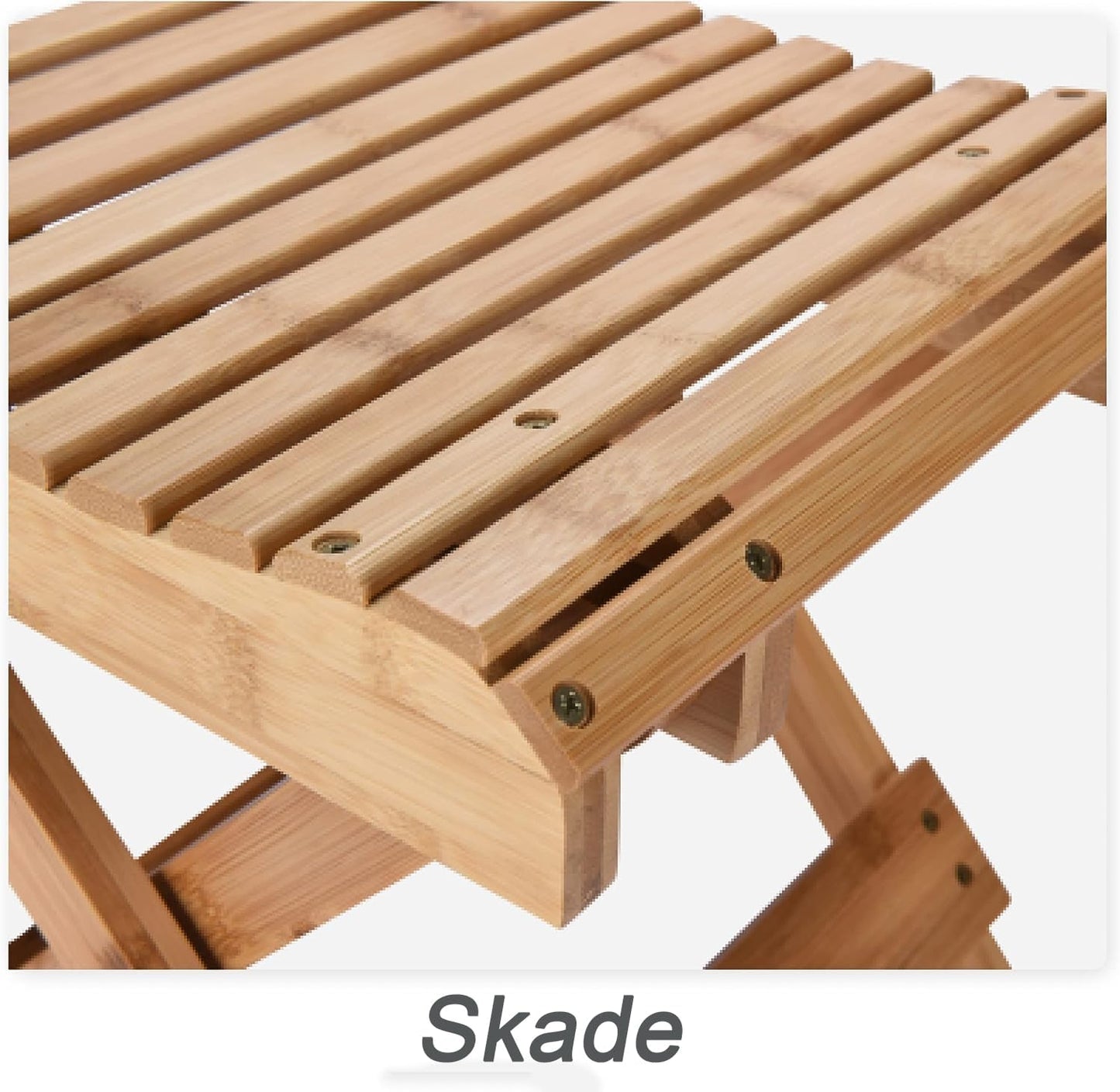 Skade Bamboo Folding Stool, Foldable Bench for Bathroom Spa Sauna, Bath Chair for Shaving, Portable Indoor & Outdoor Foot-Rest Chair, Wooden Seat Step, Shower Chair for Adults Kids Elderly