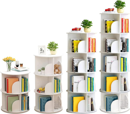 Multipurpose wooden rotating bookshelf, space saving 360° spinning stackable bookcase, Rotating stand for books, toys and decoration. Corner rak for small spaces.(3 tiers)