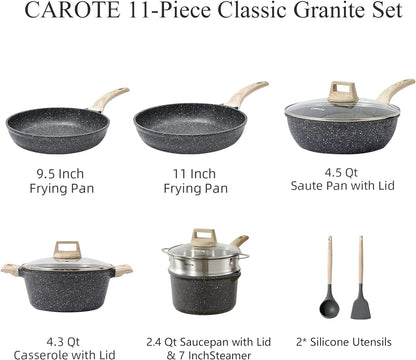 CAROTE Nonstick Pots and Pans Set, Induction Cookware Set, Non Stick Set Combo, Cooking Set，Fry Pan Non Stick Combo Set, 11 Pieces