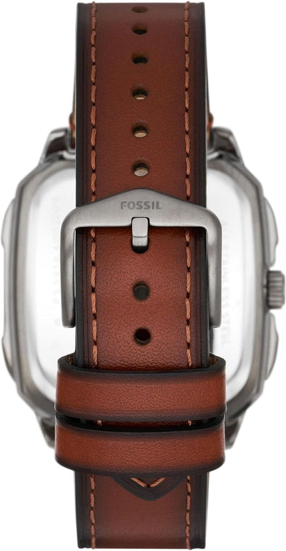 Fossil Inscription Three Hand Date Amber Eco Leather Watch Analog Leather Black