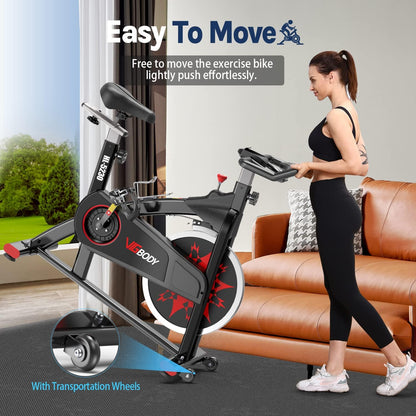 VIGBODY Stationary Exercise Bike Indoor Cycling Bike for Cardio Workout, with Comfortable Seat Cushion, LCD Monitor for Home Training Bike