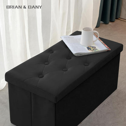 BRIAN & DANY Storage Ottoman Foldable Velvet Footstool Bench with Lid Toy Storage Box, 76 x 38 x 38 cm, Gray