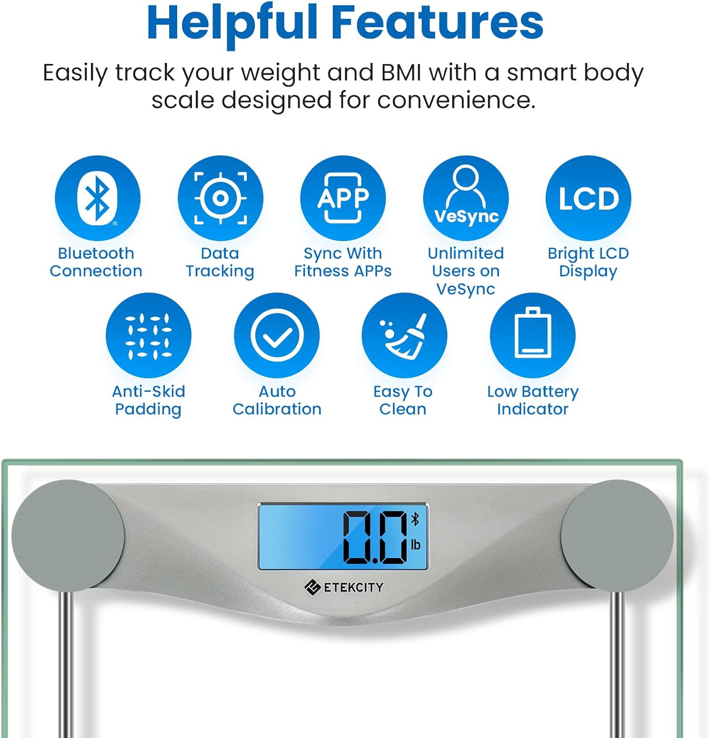 Etekcity Bathroom Scale for Body Weight, Digital Weighing Machine for People, Accurate & Large LCD Backlight Display, 6mm Tempered Glass, 400 lbs