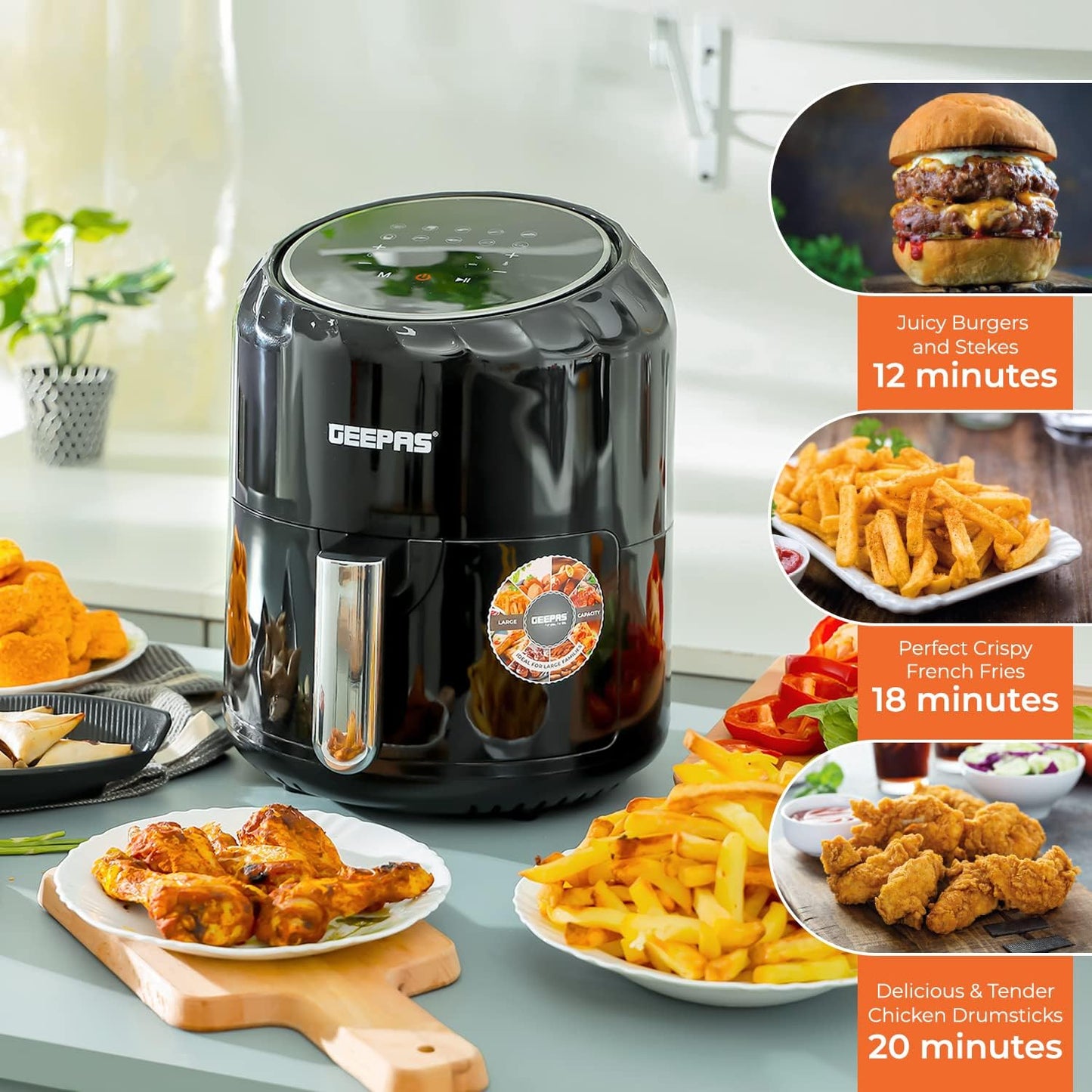 Geepas Digital Air Fryer, Black, 1400W, 3.5 Liter Capacity, GAF37512, 2 Year Manufacturer Warranty