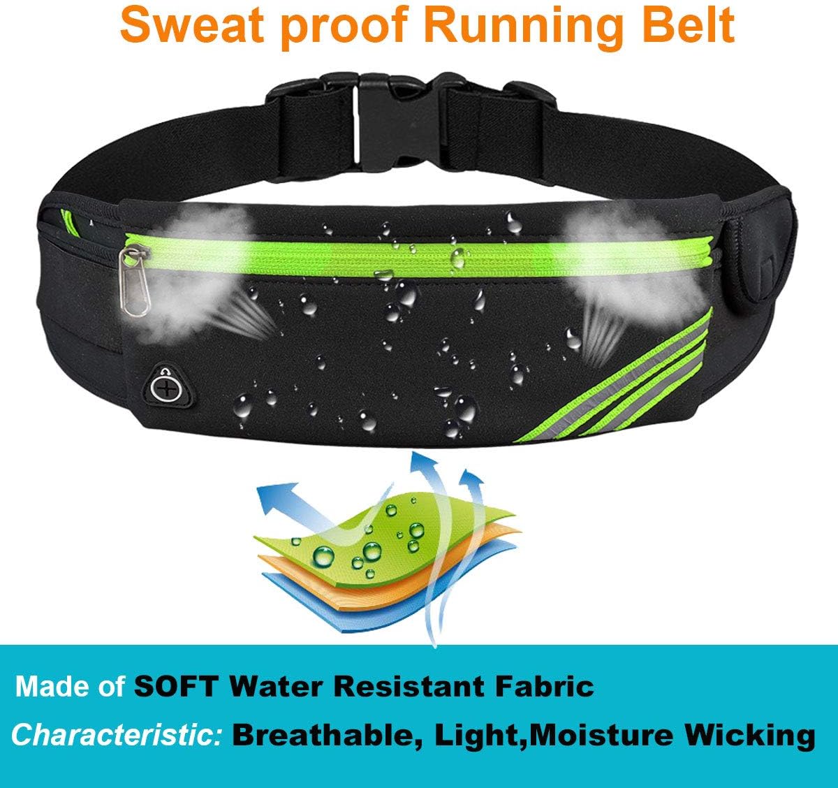 AIKENDO Running Pouch Belt Waist Pack Bag,Workout Fanny Pack,Bounce Free Jogging Pocket Belt–Travelling Money Cell Phone Holder for Running Accessories, Blue, One Size