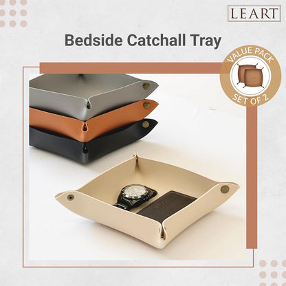 LEART Valet Tray - Small & Compact Catchall Tray | Desk, Bedside, Home Entrance Entryway Organizer | Valet Tray for Keys, Coins, Stationary, Jewellery (Caramel)