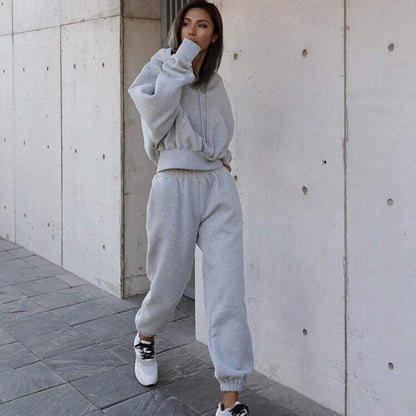 Ladies Fashion Tracksuit Women Long Sleeves Sweatshirt + Long Pants Sportswear 2 Pieces Set Sport Outfit (Color : Gray, Size : Medium)