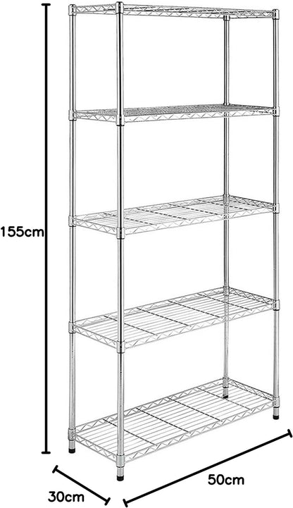 BEONE 5-Tier Wire Storage Shelving Rack Unit for Home Bathroom Kitchen, 5 Shelves Metal Kitchen (5-Tier, Black) Black 7323