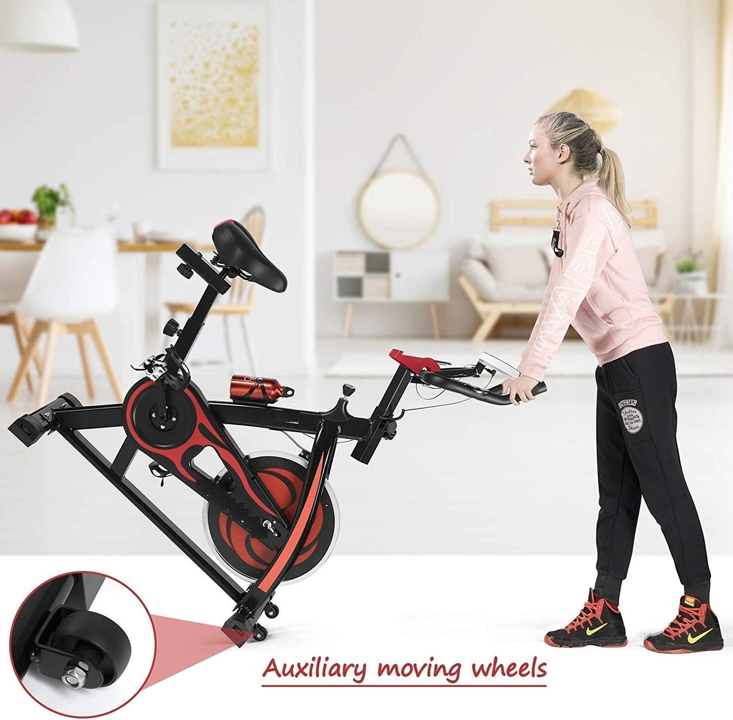 Max Strength Dynamic 30 Indoor Cycling Bike Spinning Bike Ultra Quiet Fitness Bike and Abdominal Trainer |Speed Bike with Low Noise Belt Drive System| Cardio Trainer