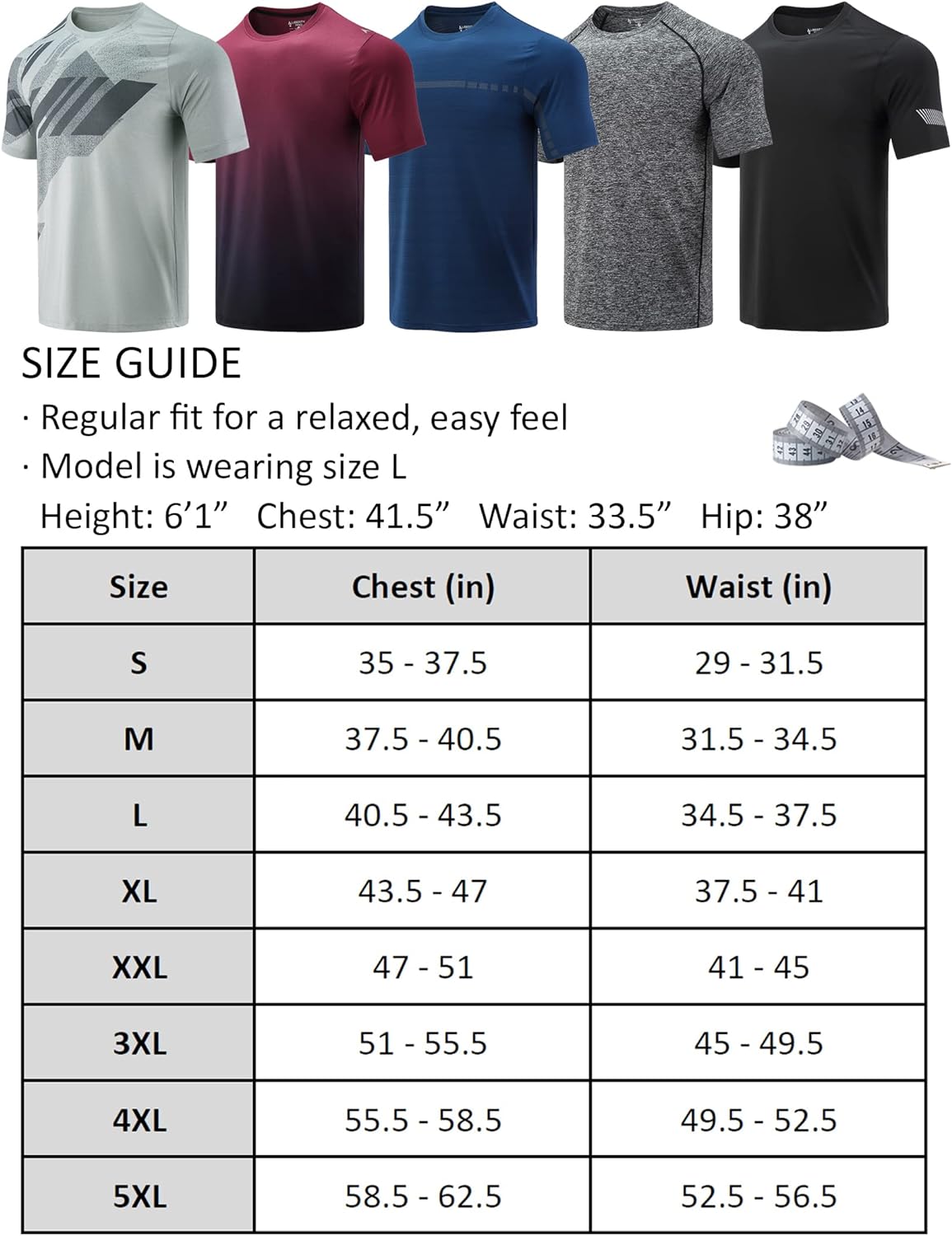 5 Pack Men’s Active Quick Dry Crew Neck T Shirts | Athletic Running Gym Workout Short Sleeve Tee Tops Bulk