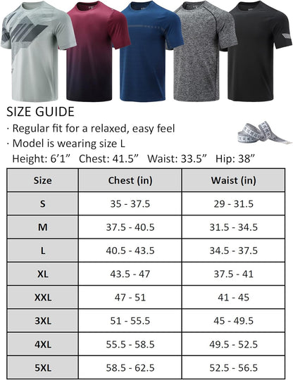 5 Pack Men’s Active Quick Dry Crew Neck T Shirts | Athletic Running Gym Workout Short Sleeve Tee Tops Bulk