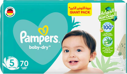 Pampers Baby-Dry Taped Diapers with Aloe Vera Lotion, up to 100% Leakage Protection, Size 5, 11-16kg, 280 Count