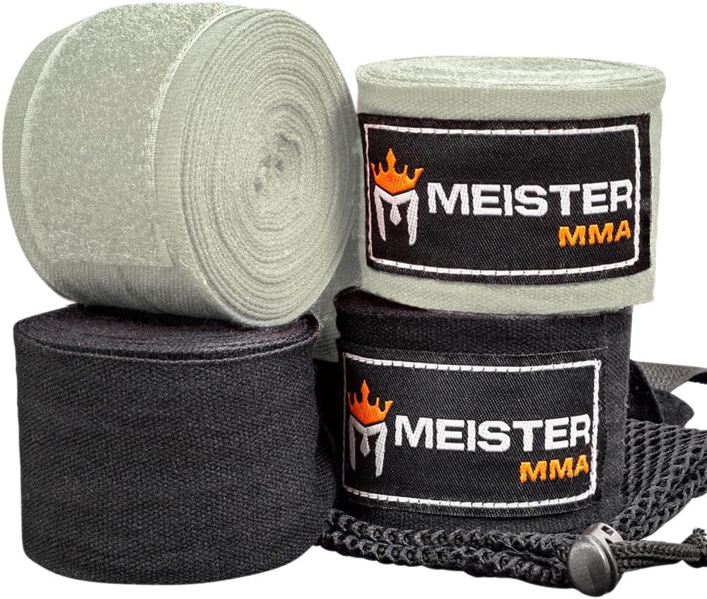 Meister ELITE 180" Premium Adult Hand Wraps for MMA & Boxing - 2 Pair Pack w/Mesh Bag