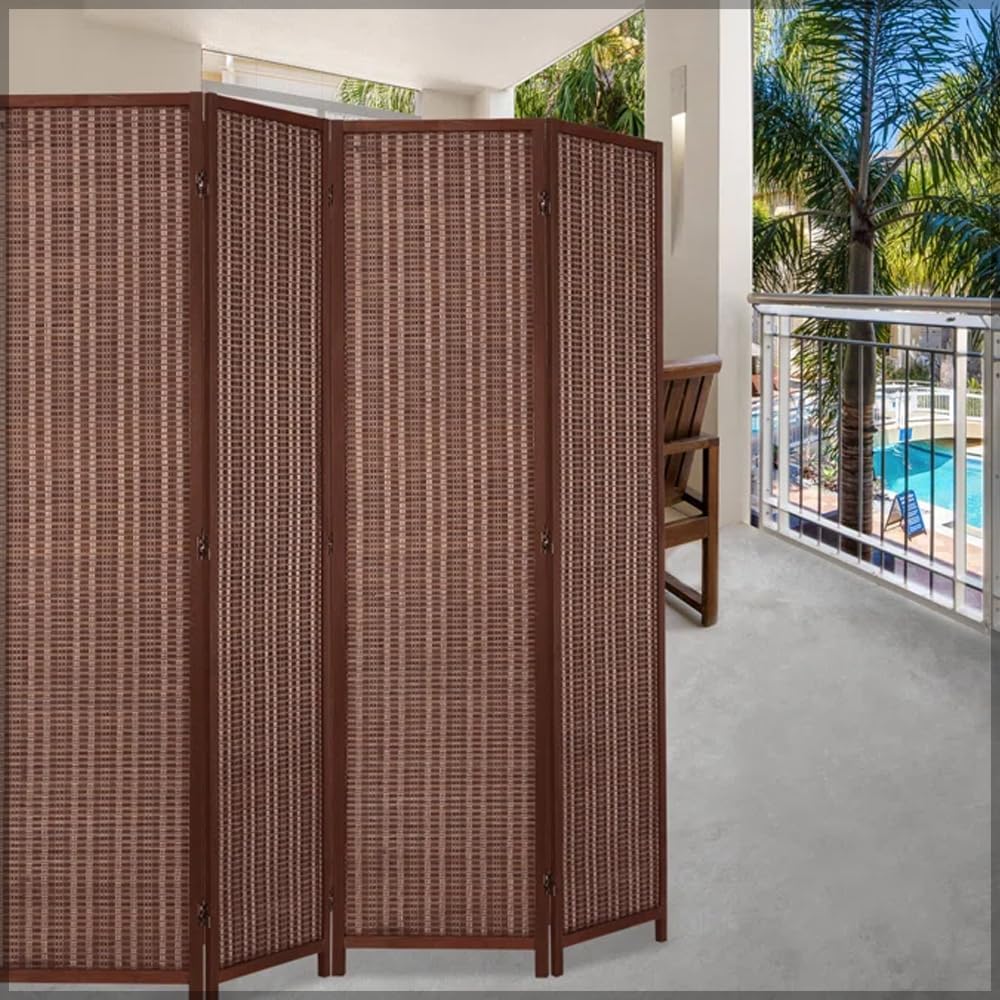 YATAI Wooden Room Dividers and Folding Privacy Screens 4 Panel Foldable Portable Rattan Room Separating Divider,Handwork Wood Mesh Woven Design Room Divider Room Partition Wall Screen.HY2304008