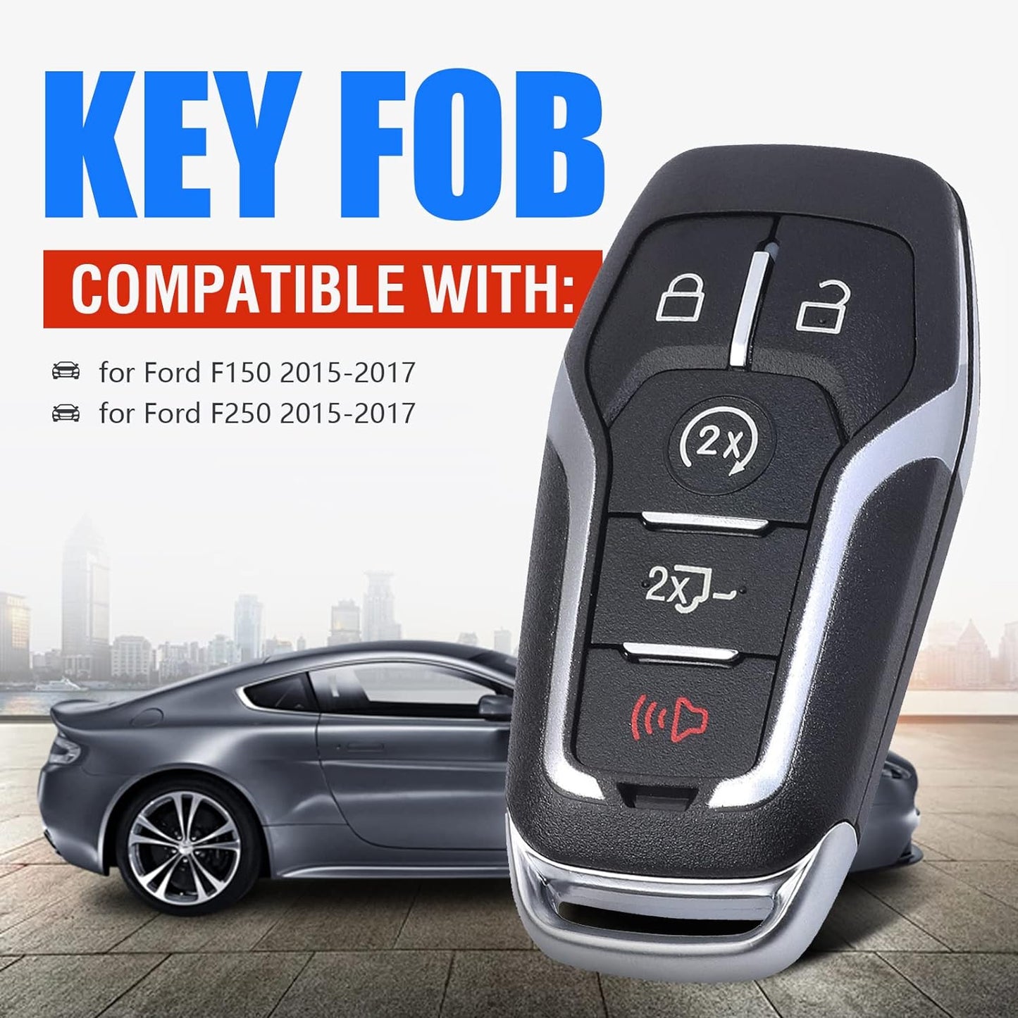 Keymall Remote Key Fob Case Shell Cover for Ford Edge/Explorer/Fusion/Mustang for Lincoln MKC/MKX(FCC ID:M3N-A2C31243300 P/N:164-R8108) 4 Buttons,Just A Key Shell