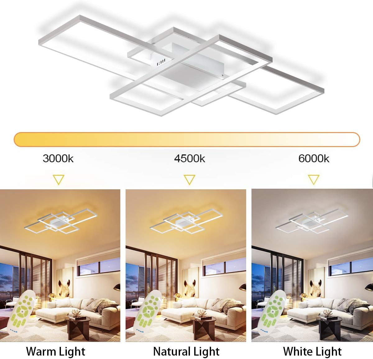 Jaycomey Dimmable Square LED Ceiling Lights, Ceiling Modern Light Acrylic Flush Mount Ceiling Lamps with Remote Control, 50W Black Ceiling Light Fixture for Living Dining Room Bedroom Kitchen