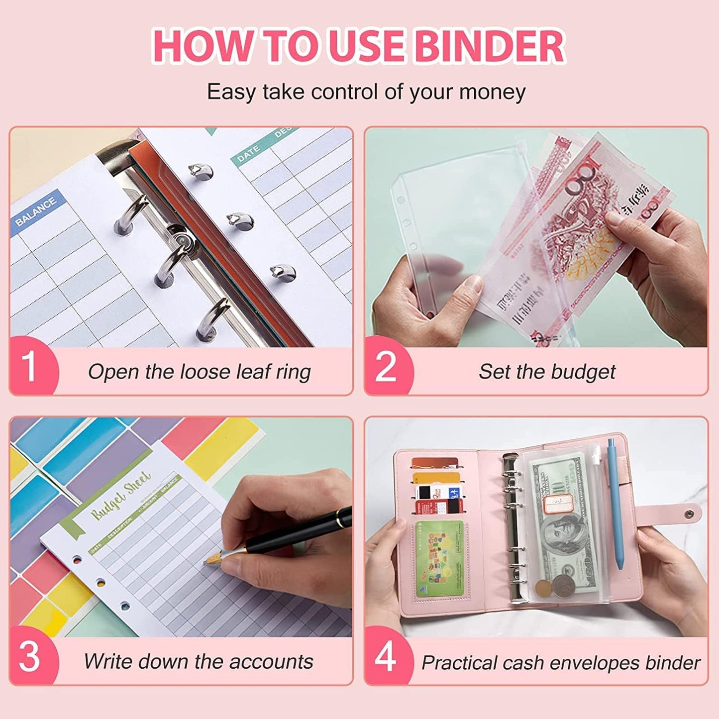 MATHARAGO Budget Binder, Cash Envelopes for Budgeting, Money Organizer for Cash, 12Pcs Budget Binder with Cash Envelopes, Marble 6-Ring Money Saving Binder(Marble-Grey)