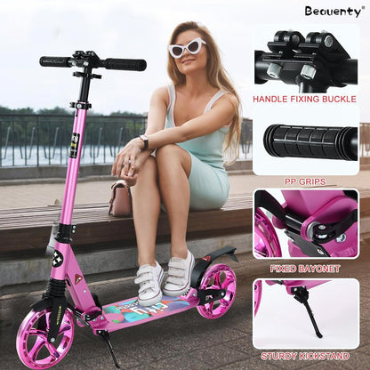 Beauenty 2 Wheels Scooter for Teens, Kick Scooter with Anti-shock Suspension and Adjustable Handlebar for Kids to Adults