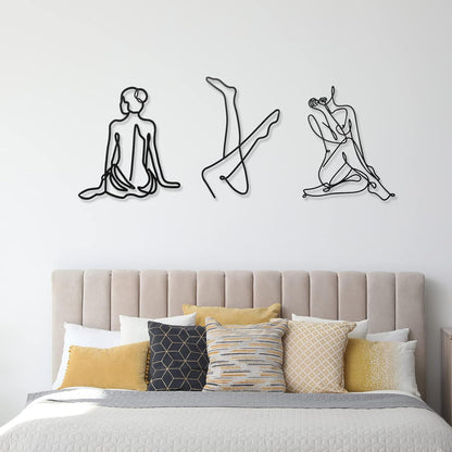 3 Pcs Metal Wall Art Decor Minimalist Abstract Woman Wall Art metal Modern Line Drawing Wall Art Decor Female Single Line Wall Home Hanging for Bedroom Kitchen Bathroom Living Room(Black, Modern)