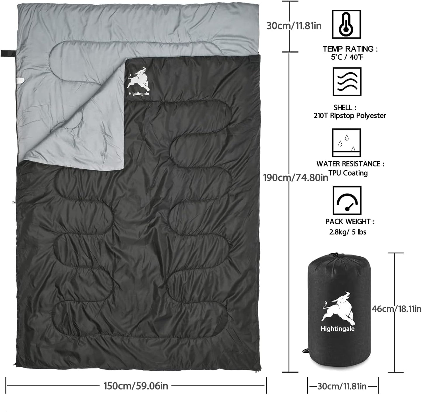 Stitchable Envelope Sleeping Bag with Compression Sack, 4 Season Waterproof Indoor & Outdoor Use for Kids, Teens & Adults for Hiking, Traveling, Backpacking and Camping