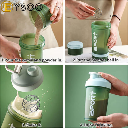 EYSOO Protein Shaker Bottle 2 Pack 500ml / 17oz Shaker Bottle for Protein Mixes Leak-proof BPA Free 3-Layer Protein Shaker with Supplement Pill Storage Container Gym Shaker Cup (Orange & Pink)