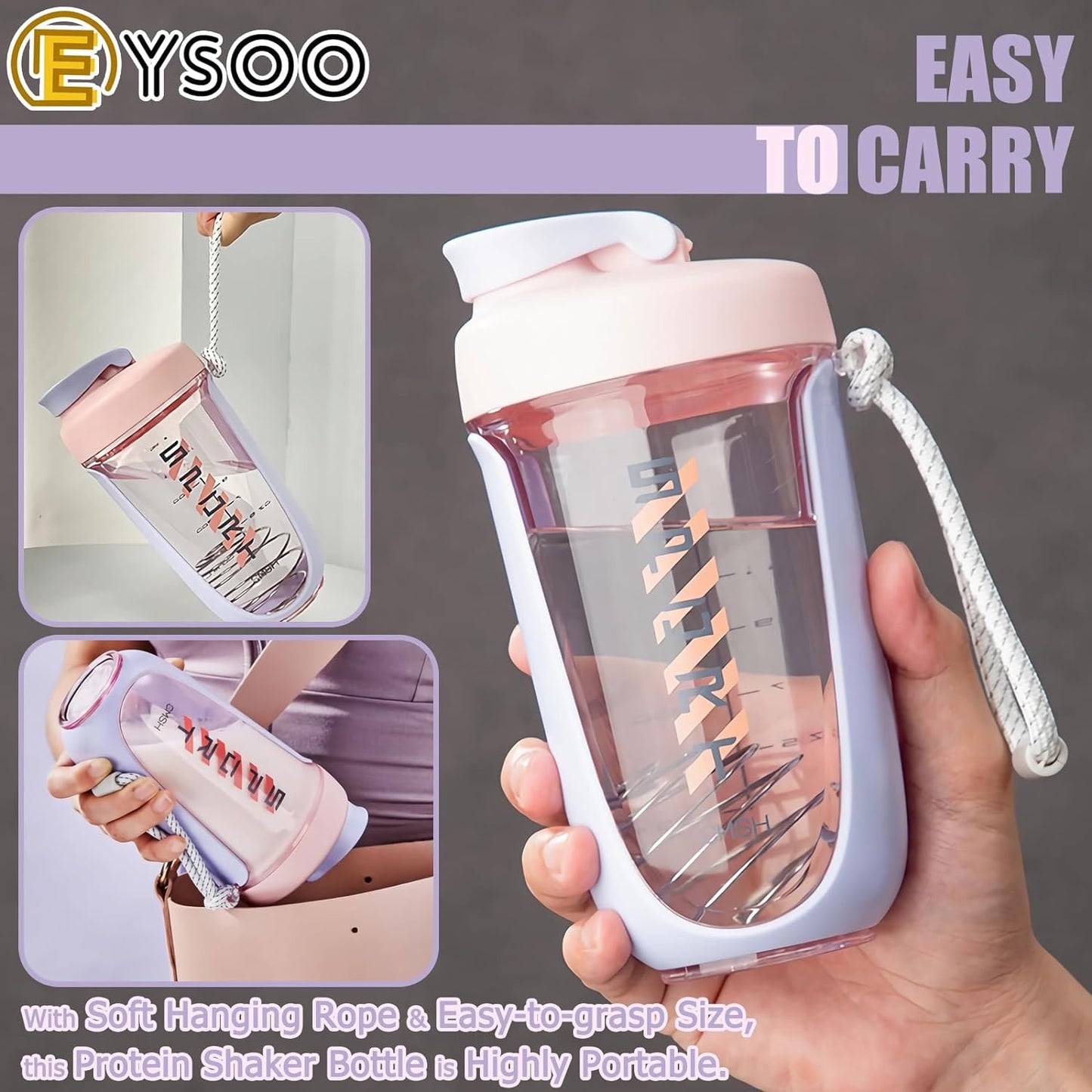 EYSOO Protein Shaker Bottle Protein Drink Shaker Cup 20 oz Shaker Bottle for Protein Mixes Leak-proof BPA-free Protein Mixer Cup with Blender Ball for Gym Fitness Workout (White)