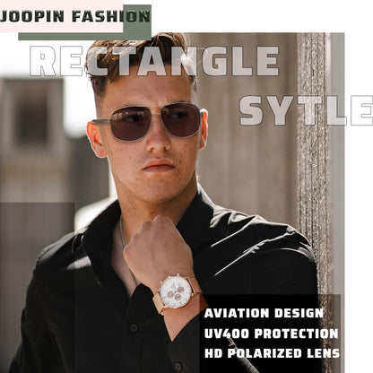 Joopin Rectangular Sunglasses for Men, Al-Mg Metal Frame Military Men Sun Glasses Driving UV Protection