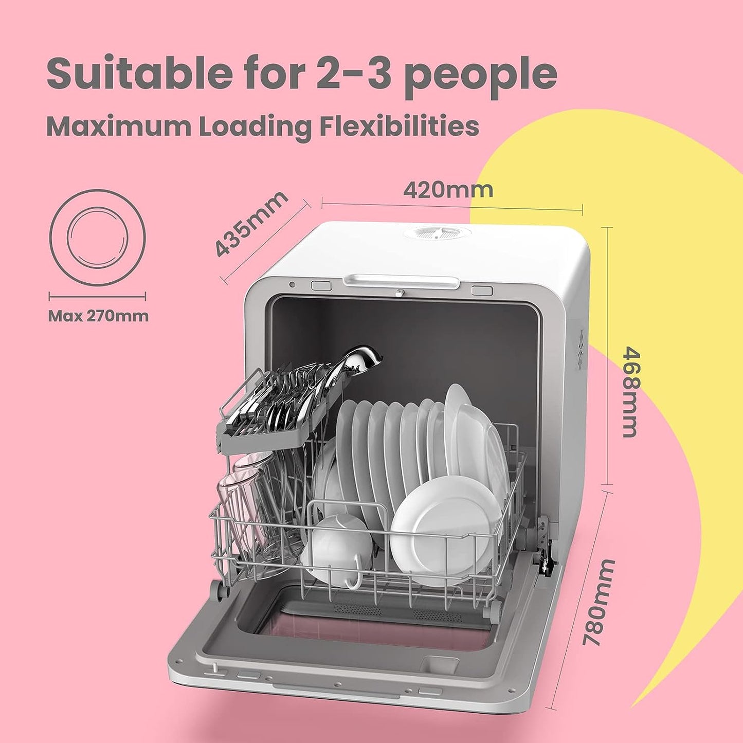 COMFEE' Mini Plus Dishwasher TD305-W Compact Table Top Dishwasher with 3 Place Settings, 7 Programmes, Touch Control, LED Display, Delay Start and Off-peak Wash Function - White