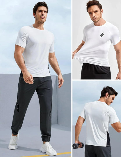 5 Pack Men’s Active Quick Dry Crew Neck T Shirts | Athletic Running Gym Workout Short Sleeve Tee Tops Bulk