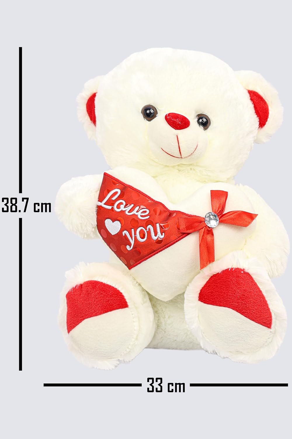 Teddy Bear Stuffed Animal Contrast Color White Bear With Love You Heart Soft Plush Bear Stuffed Animal Throw Plushie Teddy Bear Bow Heart Soft Fluffy Friend Hugging Great Gift for Every Age & Occasion