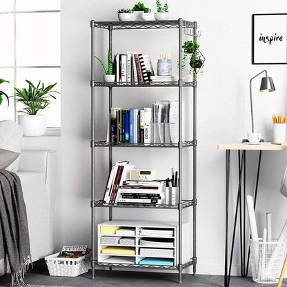 BEONE 5-Tier Wire Storage Shelving Rack Unit for Home Bathroom Kitchen, 5 Shelves Metal Kitchen (5-Tier, Black) Black 7323