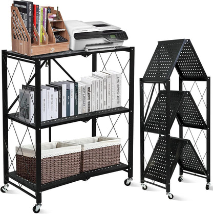 SKY-TOUCH Foldable Storage Organizer 5 Tier, Storage Shelves Kitchen Cabinet Storage Rack, Shelf Storage Multipurpose Rack for Living Room Bedroom Kitchen Garage Black 35x72x160.5cm