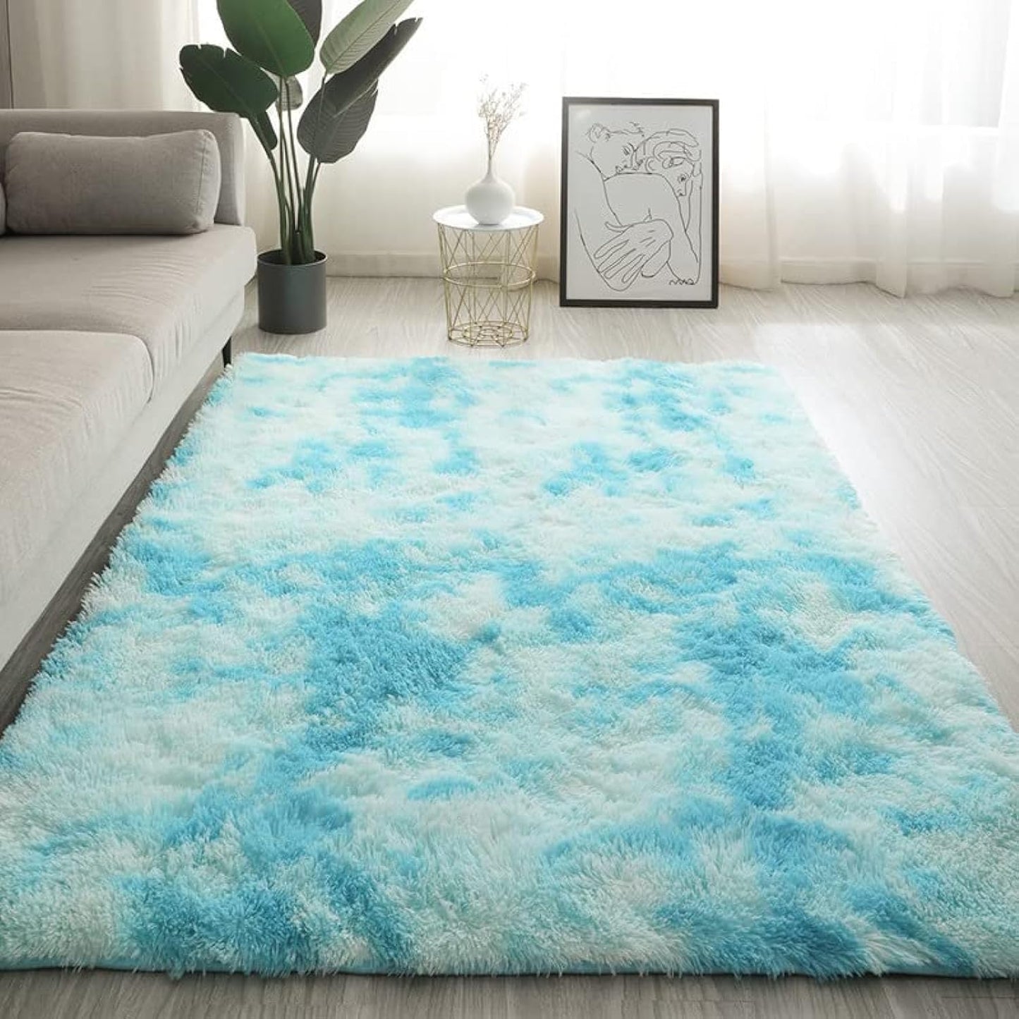 LIMOS Large Area Rugs，Super Soft Fluffy Shaggy Tie Dye Rug，Modern Indoor Shag Fuzzy Carpets for Girls Kids Nursery Room Home Decor (off-white, 140cm x 200cm)